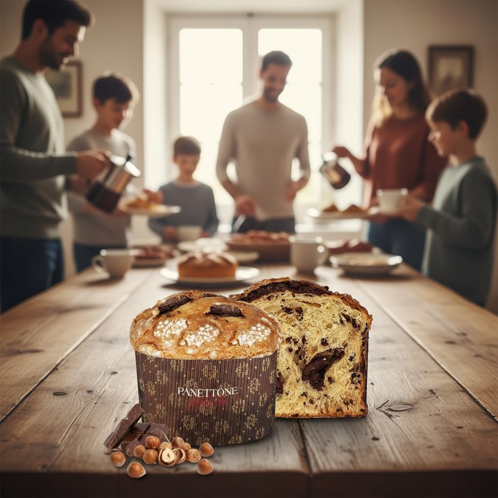 Panettone Antonella Schokolade & Haselnüsse XXL 1200 g | Handwerklicher Choco-Haselnuss-Panetone ohne Konservierungsstoffe oder Farbstoffe | Weihnachtsspezialität mit Natursauerteig