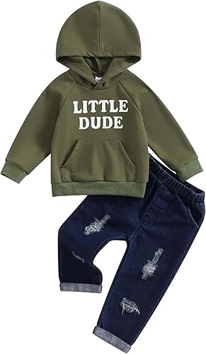 Miniatura 1 de Ropa de bebé niño pequeño 12 18M 2 3 4 5T Little Dude - Trajes de mezclilla para otoño e invierno, suéter de manga larga con capucha y pantalones de