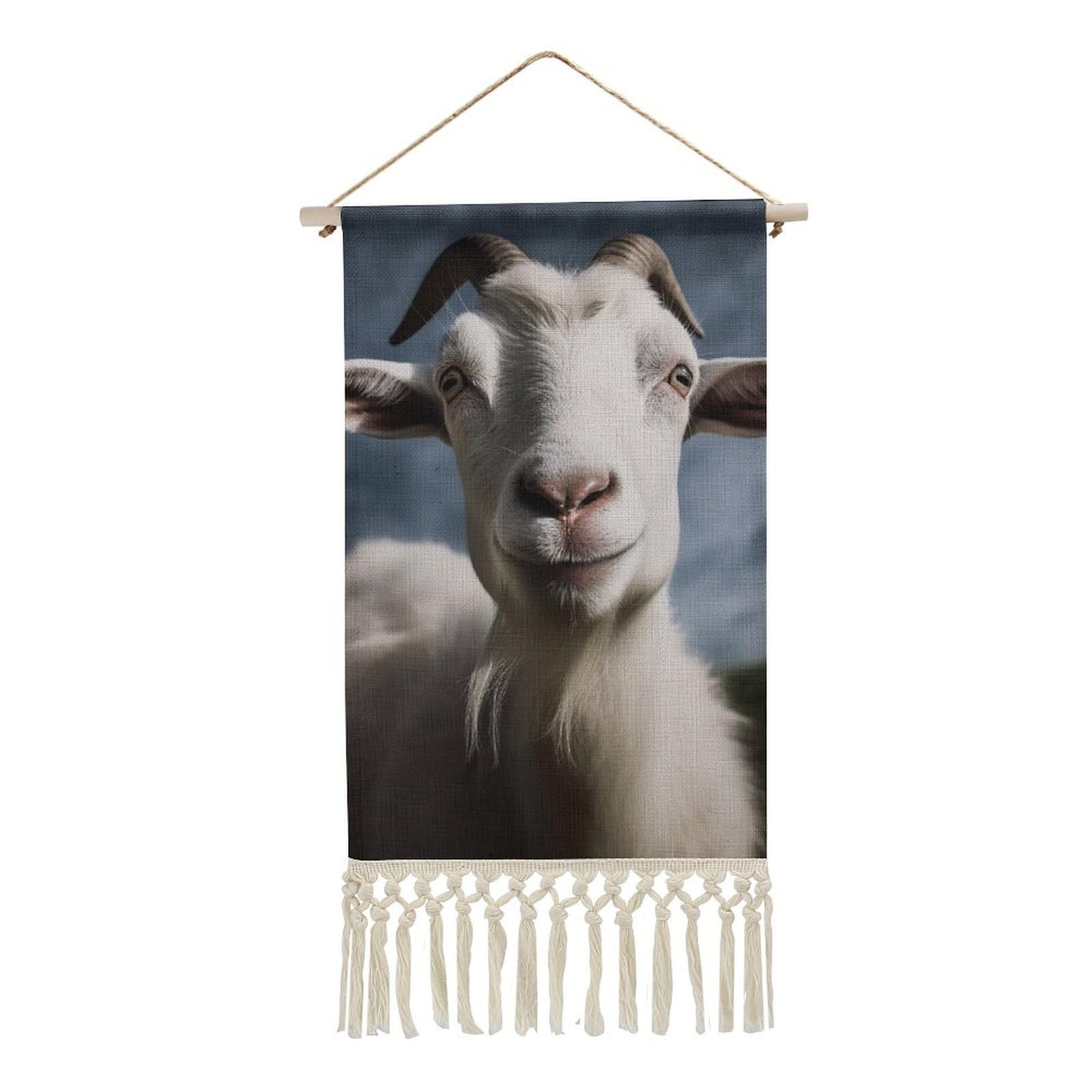 BTCOWZRV Cotton And Linen Hanging Poster with Tassels, Goat Wall Hanging Tapestry Vintage Wall Art Painting Modern Artwork Decoration for Home Decor Ready to Hang 10x19.6 in