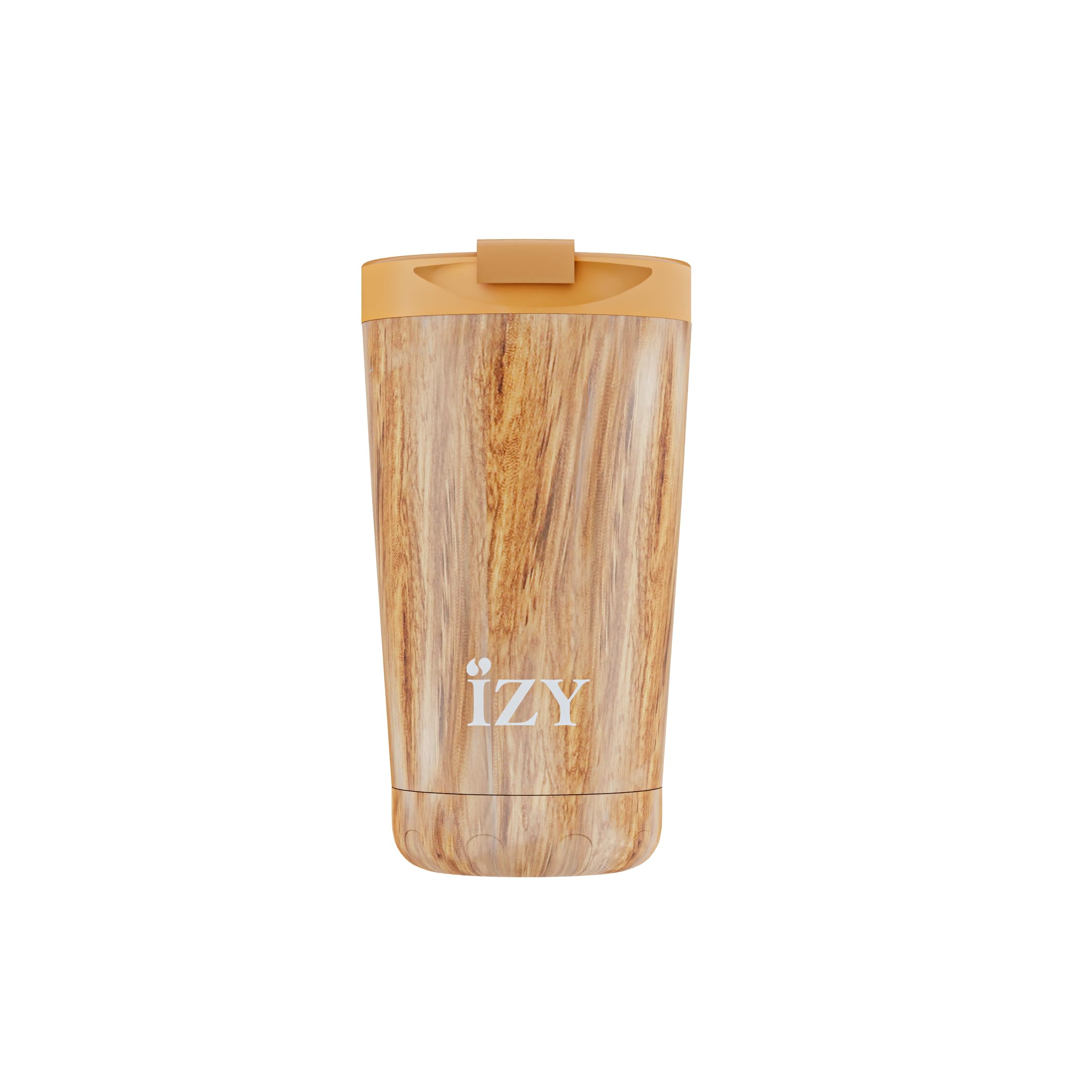 IZY Trinkflasche, Holzmaserung, Braun, Wasserspende, Thermoskanne, Kaffeebecher to go, Thermobecher, BPA-frei, Trinkflasche aus rostfreiem Stahl, Heiß oder kalt für 12 Stunden, 350 ml