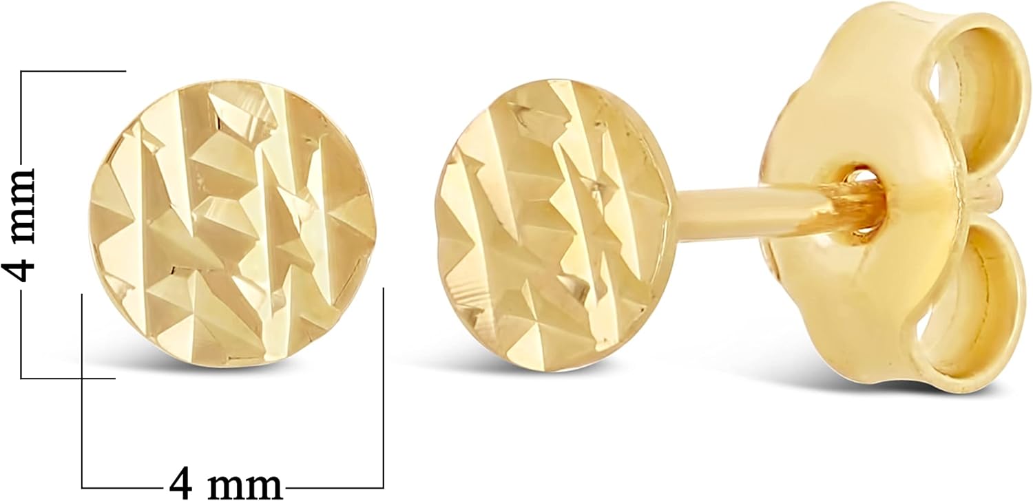 Italian 14k Yellow or White Gold Textured Thumbtack Medallion Stud Earrings