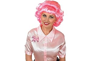 Frenchie Grease Costume with Curly Pink Bob Wig