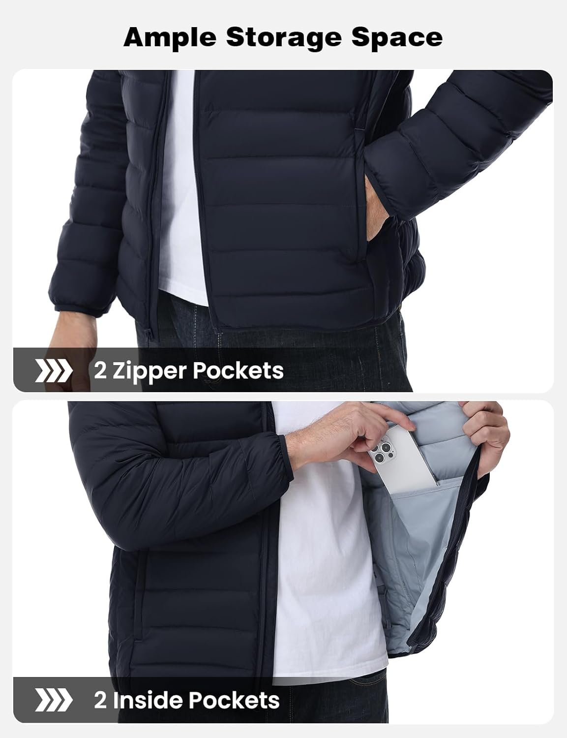 Rdruko Men's Down Puffer Jacket with Hood Packable Lightweight Puffy Winter Coat Hooded - Image 6