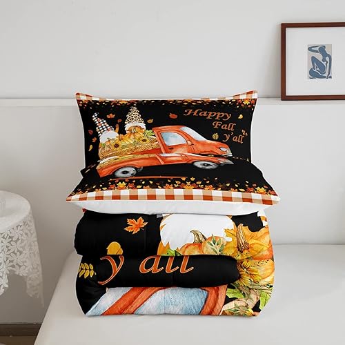 Miniatura 5 de Happy Fall Y'All - Juego de edredón para niños y niñas, edredón de hoja de arce de Acción de Gracias, juego de ropa de cama de calabaza y camión