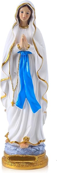 Statue Vierge Marie de Lourdes 22 cm Statue Vierge Religieuse - Statuette Vierge Marie en Résine Statues Notre Dame de Lourdes - Sculpture Sainte Vierge pour Prière, Autel, Communion et Baptême - 1