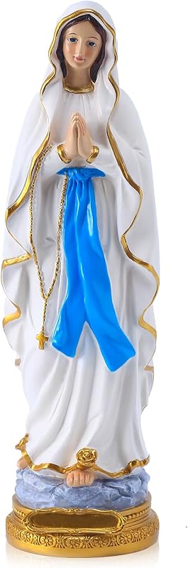 Statue Vierge Marie de Lourdes 22 cm Statue Vierge Religieuse - Statuette Vierge Marie en Résine Statues Notre Dame de Lourdes - Sculpture Sainte Vierge pour Prière, Autel, Communion et Baptême