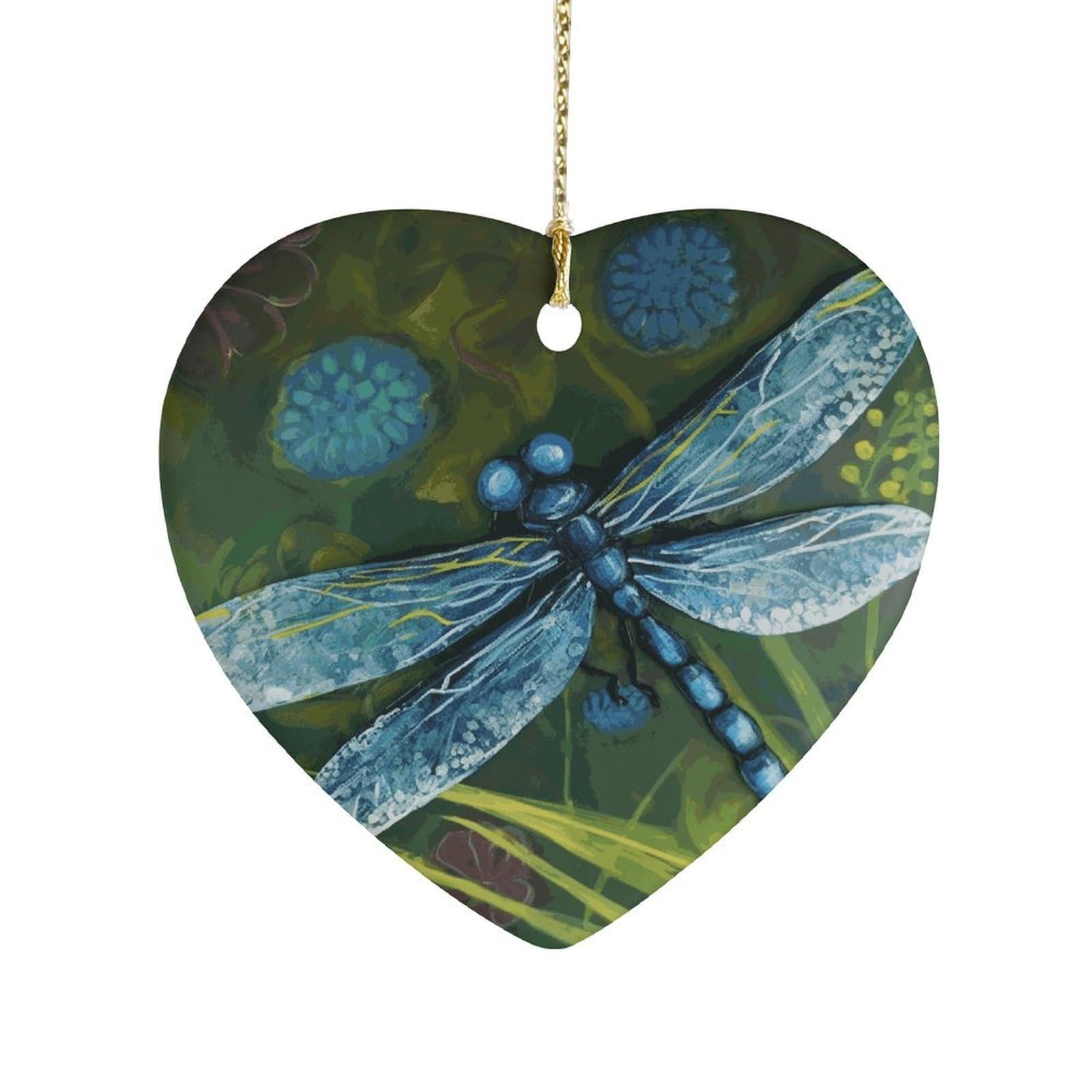 Fekiloot Style Hand Painted Blue Dragonfly Ceramic Ornament Home Decor Keepsake