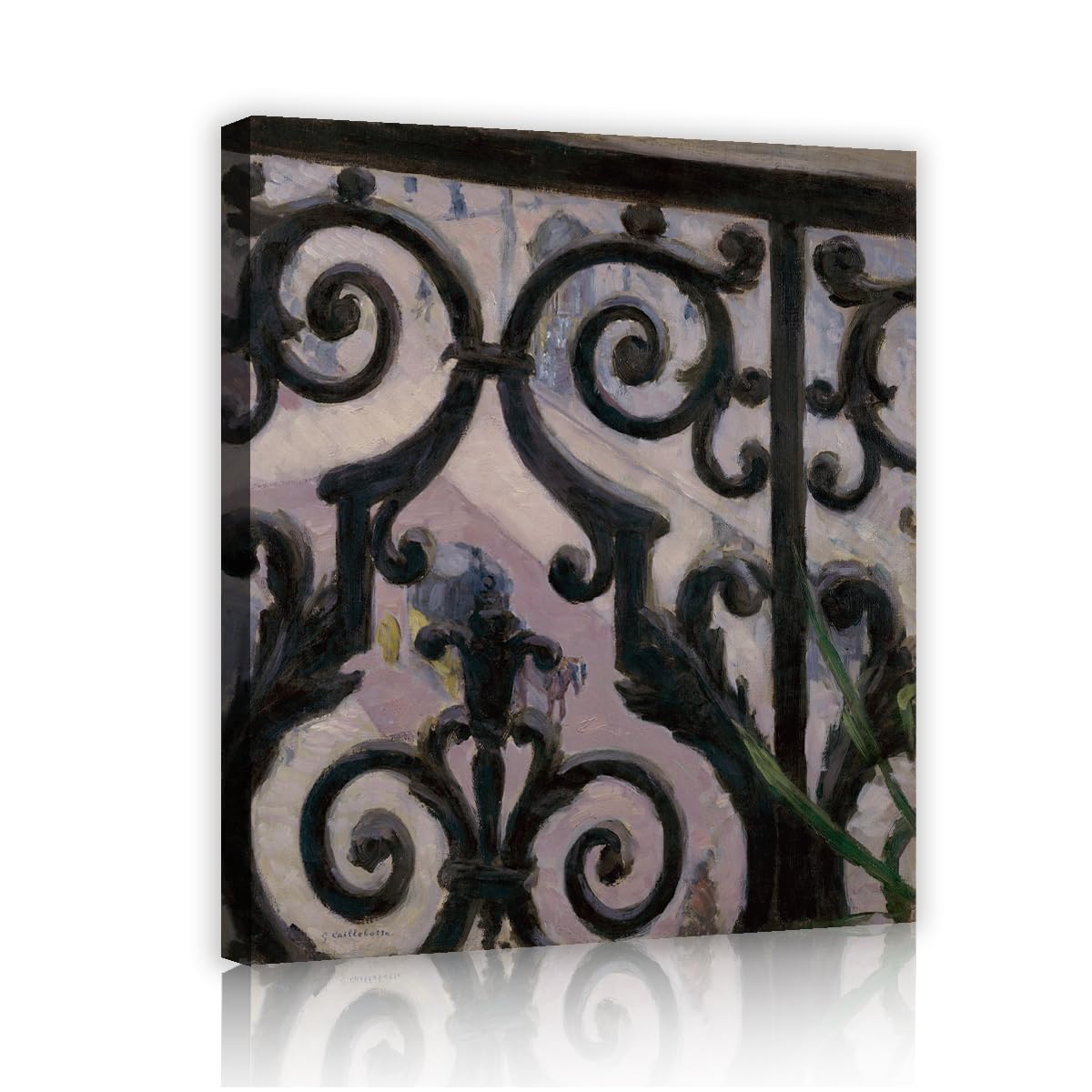 TOANGWALL Gustave Caillebotte View from a Balcony Canvas Wall Art Bedroom French Iron Railing Framed Picture Print for Kitchen Cafe Decor 85x100cm
