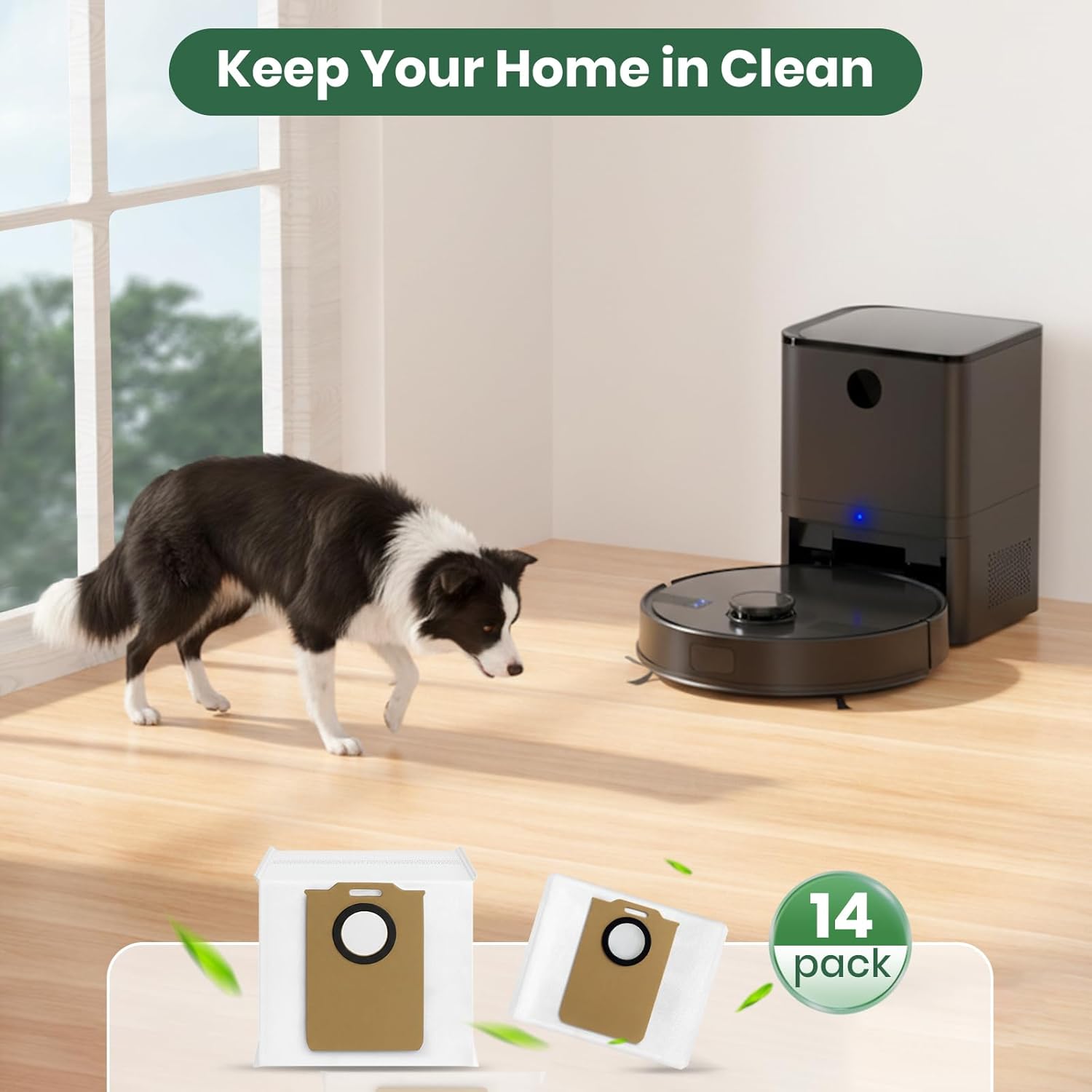14 Pack MS1 MAX Dust Bags Compatible with MONSGA MS1 MAX Robot Vacuum Bags 3L Large Capacity Heavy Duty Bags for Home Vacuum