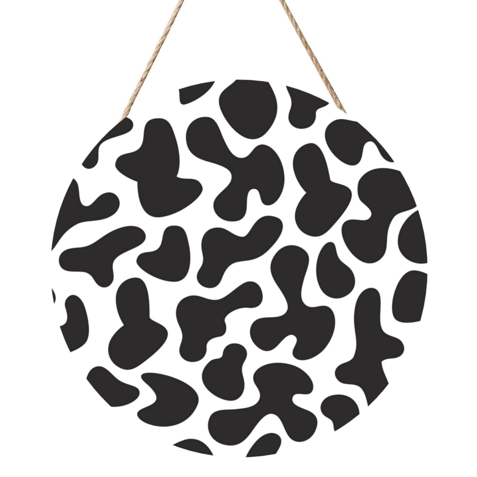 InOmak Seamless Pattern With Spotted Cow, Round Wood Panel Painting 12 in, Wall Hanging Painting For Home