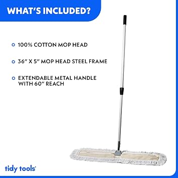 Commercial Dust Mop & Floor Sweeper 36 x 5 in. and Cotton Reusable Mop Head Bundle - 2 Mop Sets and 2 Refills