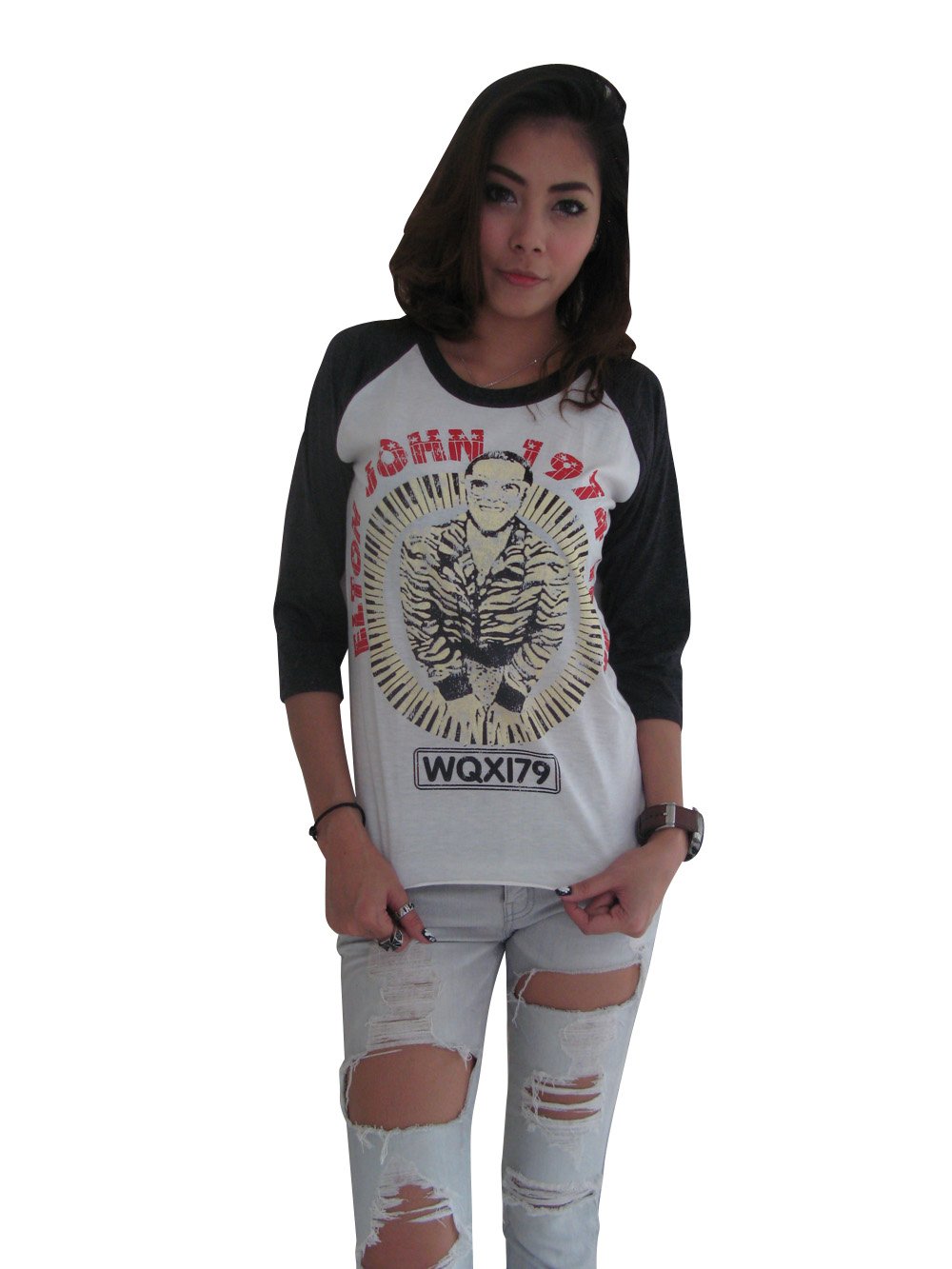 BUNNY BRANDWomen's ELTON JOHN 1974 Tour Re-Printed Raglan T-Shirt