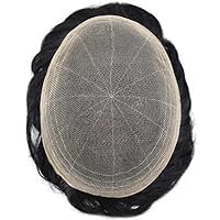 Vista 5 de Toupee - Sistema de reemplazo de piezas de cabello humano real, encaje suizo suave frontal para hombre, nudo blanqueado, línea capilar natural