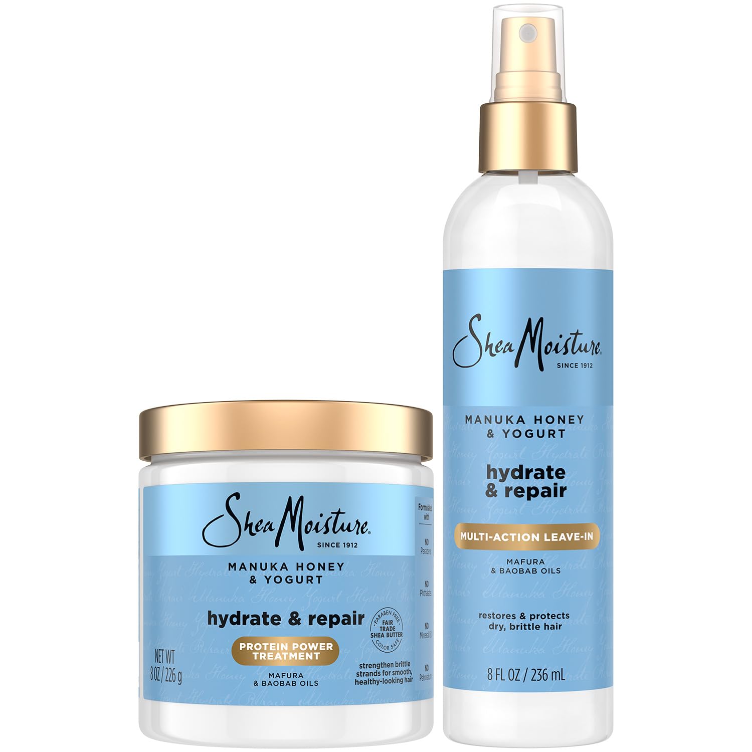 SheaMoisture Manuka Honey & Yogurt Multi-Action Leave-In Conditioner + Protein Power Treatment for Hair Repair, Frizz Control, 8 Oz Ea