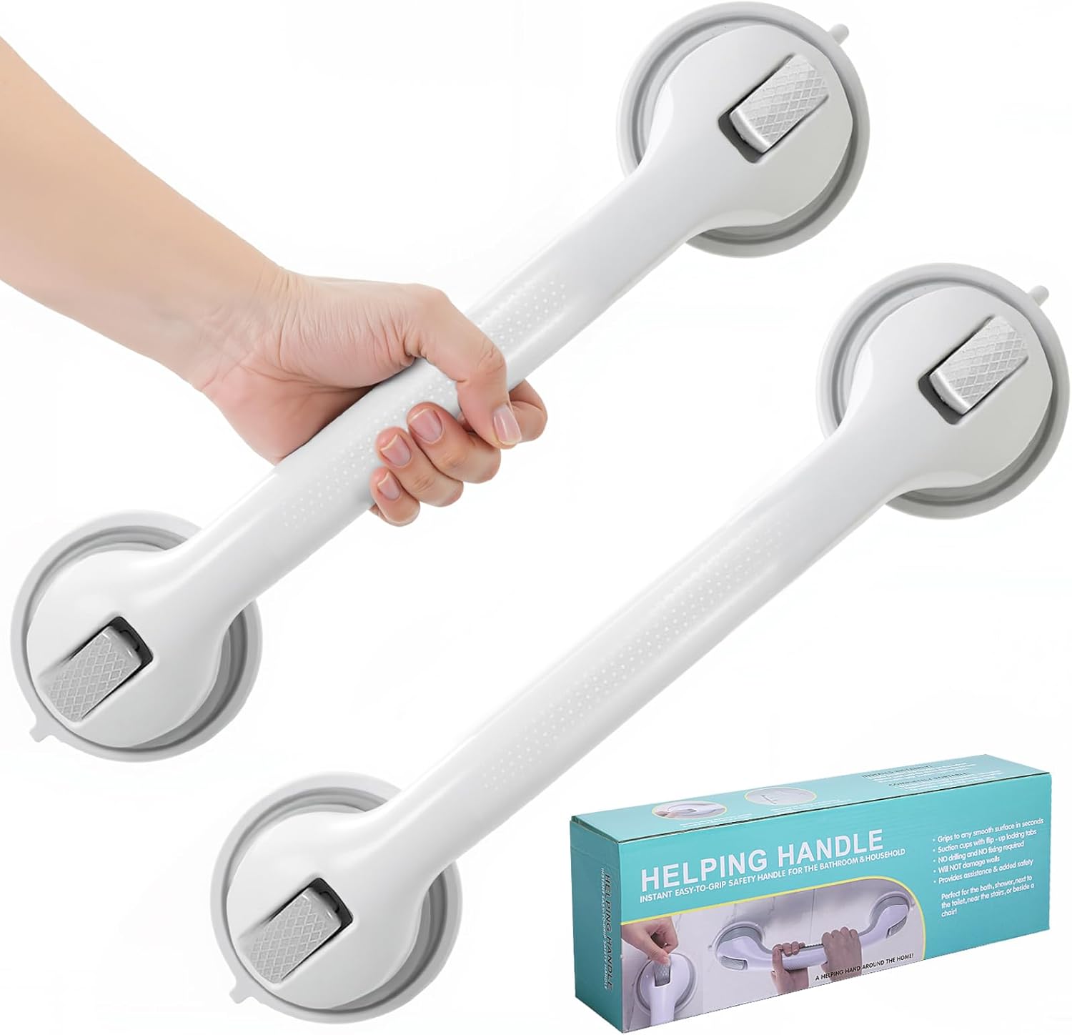 Shower Grab Bars for Bathtubs and Bathrooms, 2025 Upgraded 16 Inch 2 Pack Safety Handle with Strong Suction & Anti-Slip Grip, Removable Shower Handles for Seniors, Elderly, Handicap – Gray