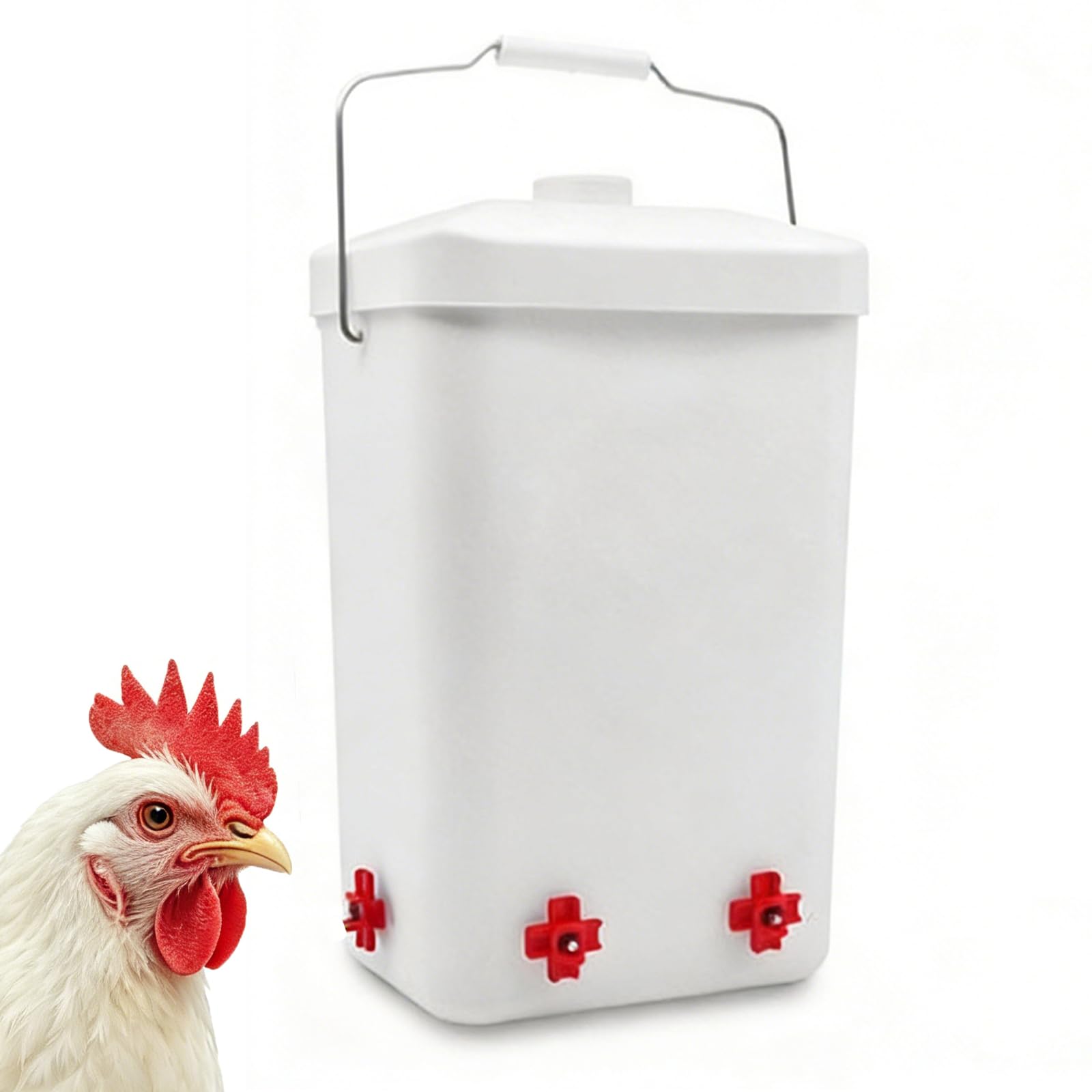 Bebedero para Gallinas con Asa Transportable, Bebederos para Gallinas de Plástico Resistente con Varias Salidas de Agua, Adecuado para Gallinas, Pavos y Aves Pequeñas en Granjas y Corrales Domésticos