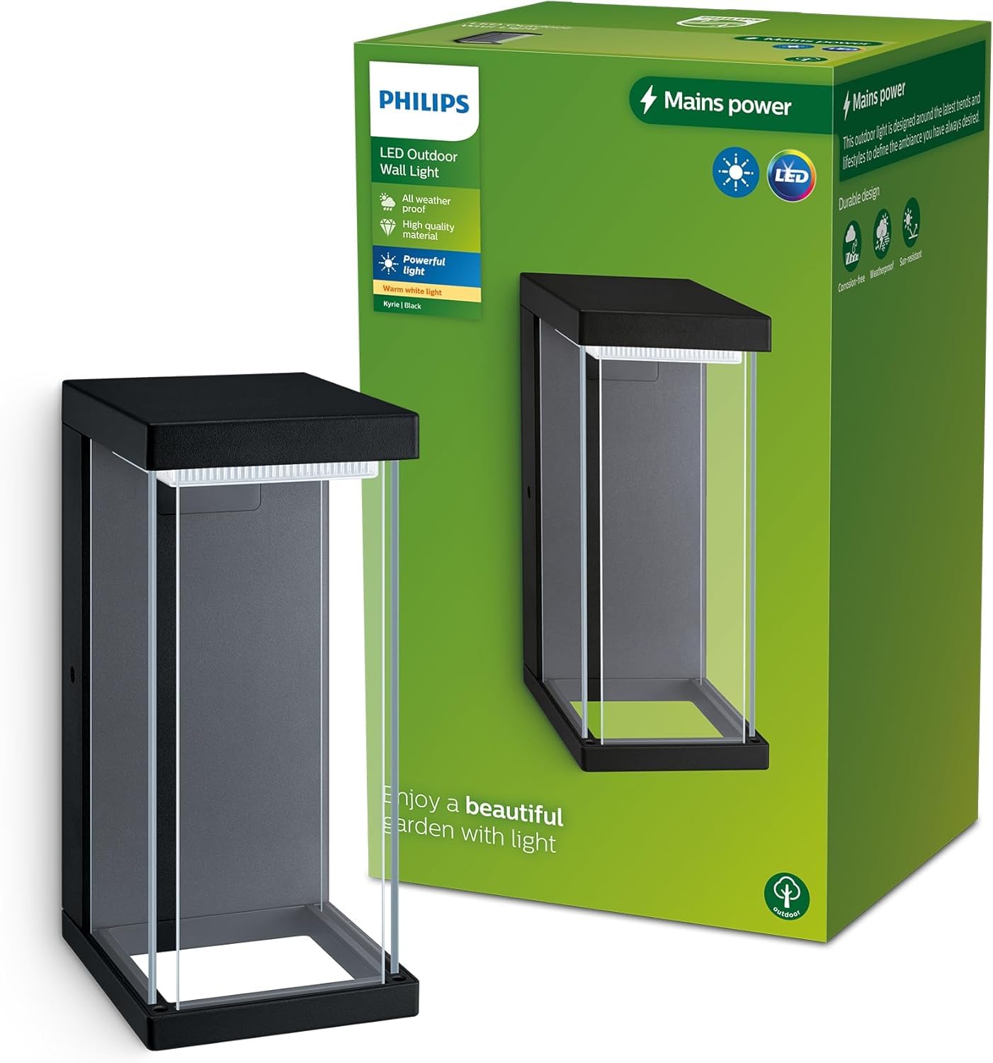 Philips Outdoor Kyrie Wandleuchte 12W, 2700 Kelvin warmweißes Licht, IP44 wetterfest, schwarz