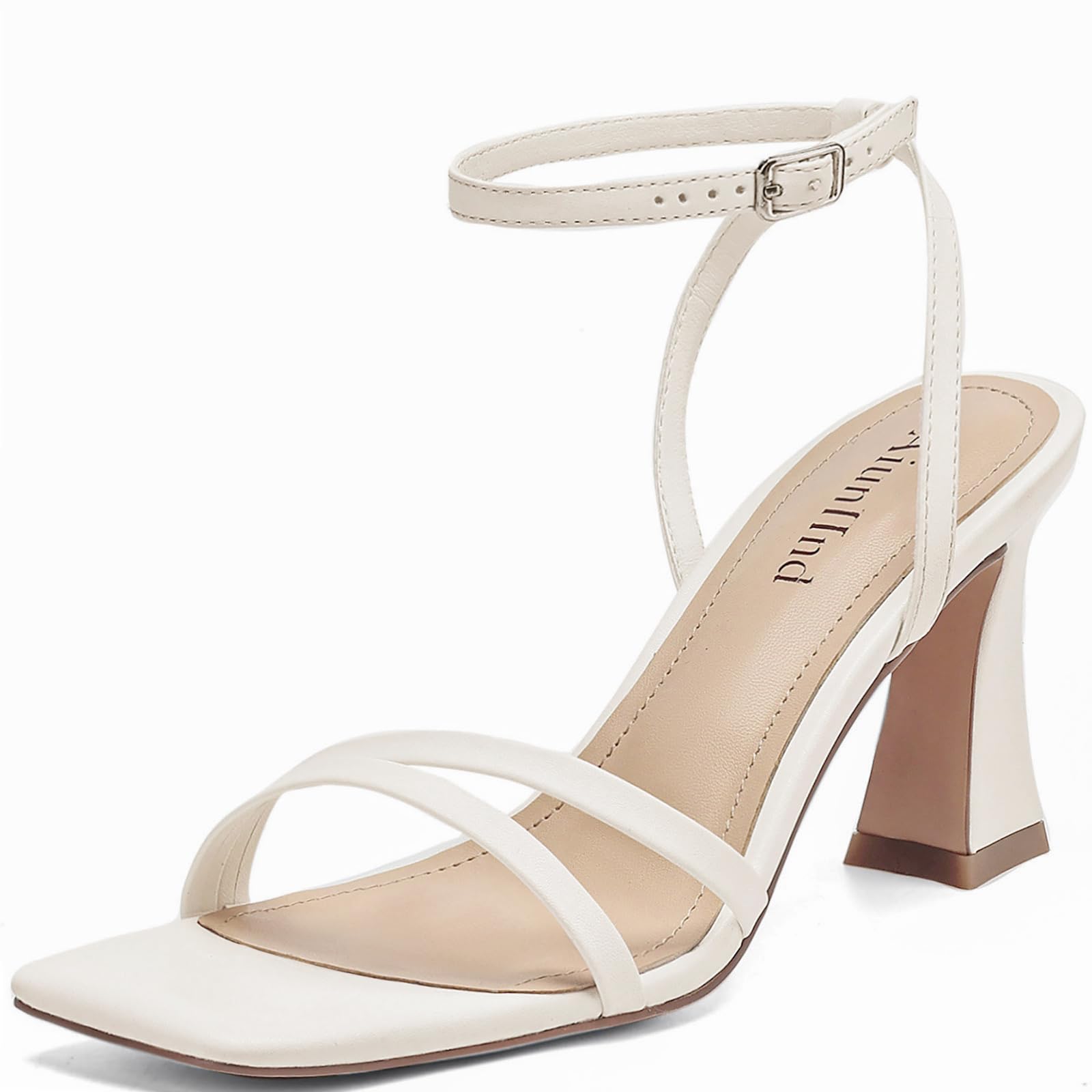 AIUNIIND Heeled Sandals for Women Chunky Block High Heels Square Open Toe Sandals with Ankle Strap 3 Inch Dress Heels Comfortable