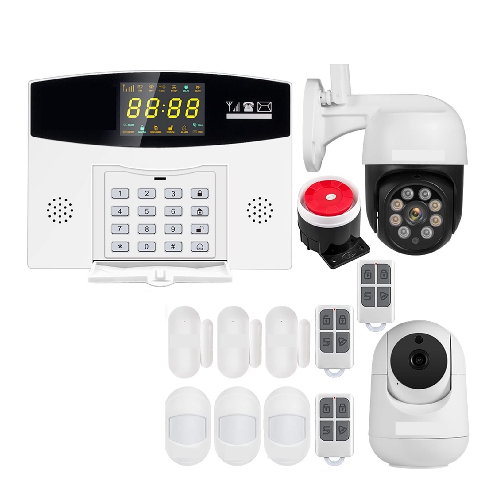 CUDTAPI Tuya Smart 4G GSM Alarm System Burglar 433MHZ Wireless Wired Zone Link To Motion Sensor IP Camera(W210 Alarm Kit 6)