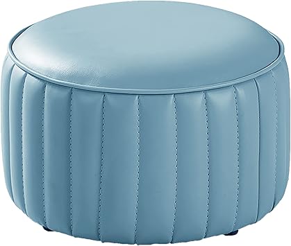 Premium Leather Foot Stool,Round Footrest,Comfy Resting Footstool Sofa Stool,Small Accent for Living Room Bedroom-Light Blue 36x36x24cm14x14x9inch