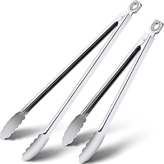 Grill Tongs - 12 Inch & 17 Inch Extra Long BBQ Tongs, Heat Resistant Stainless Steel Kitchen Tong, Heavy Duty Metal Locking Tong for Cooking, Grilling, BBQ/Barbecue, Food (12+17 inch)