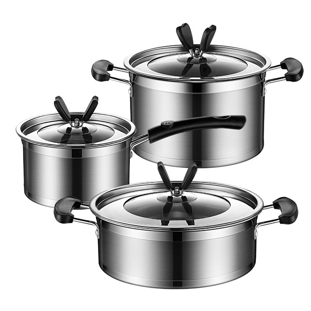 Set di pentole da cucina in acciaio inox massiccio, set da tre pezzi, pentola per zuppa, latte, pentola calda, pentole da cucina per cucinare,