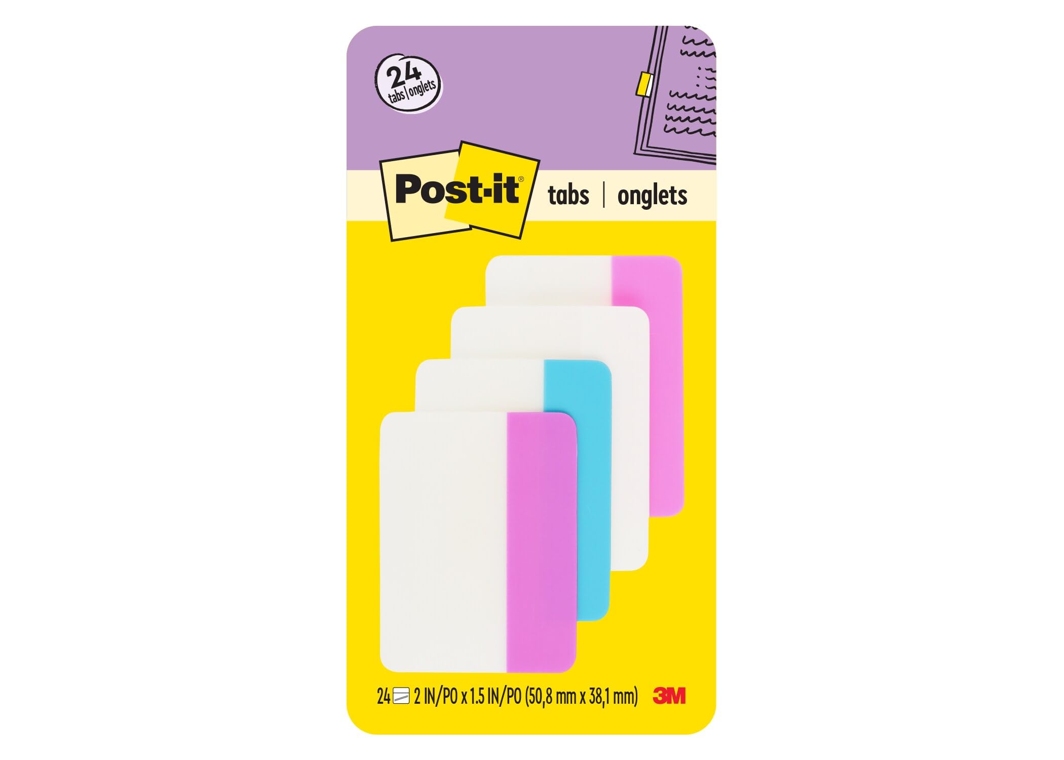 Post-it Tabs, 2-Inch Solid, Assorted Colors, 6-Tabs/Color, 4-Colors, 24-Tabs/Pack