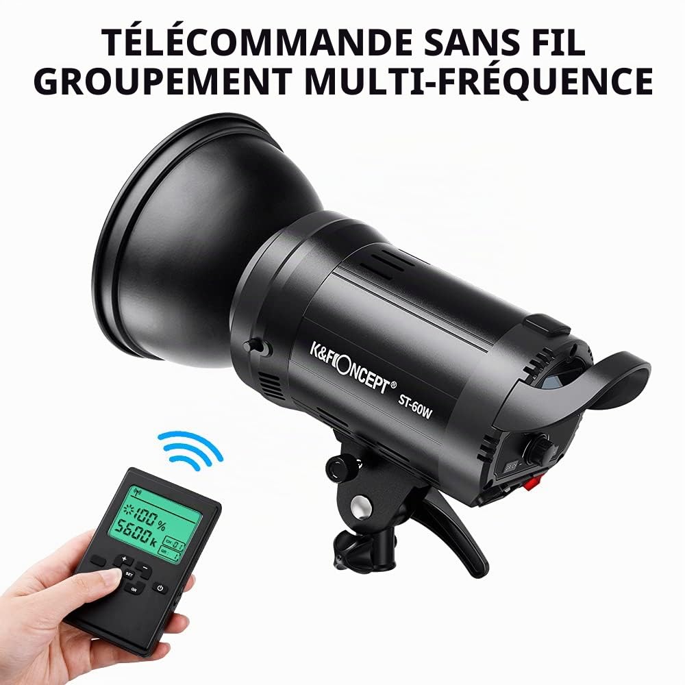 K&F CONCEPT Flash Studio LED SL-60W CRI 95+ Projecteur LED avec Déclencheur,Réflecteur,Monture Bowens, Eclairage pour Vidéo Photo Studio et Photo Extérieure