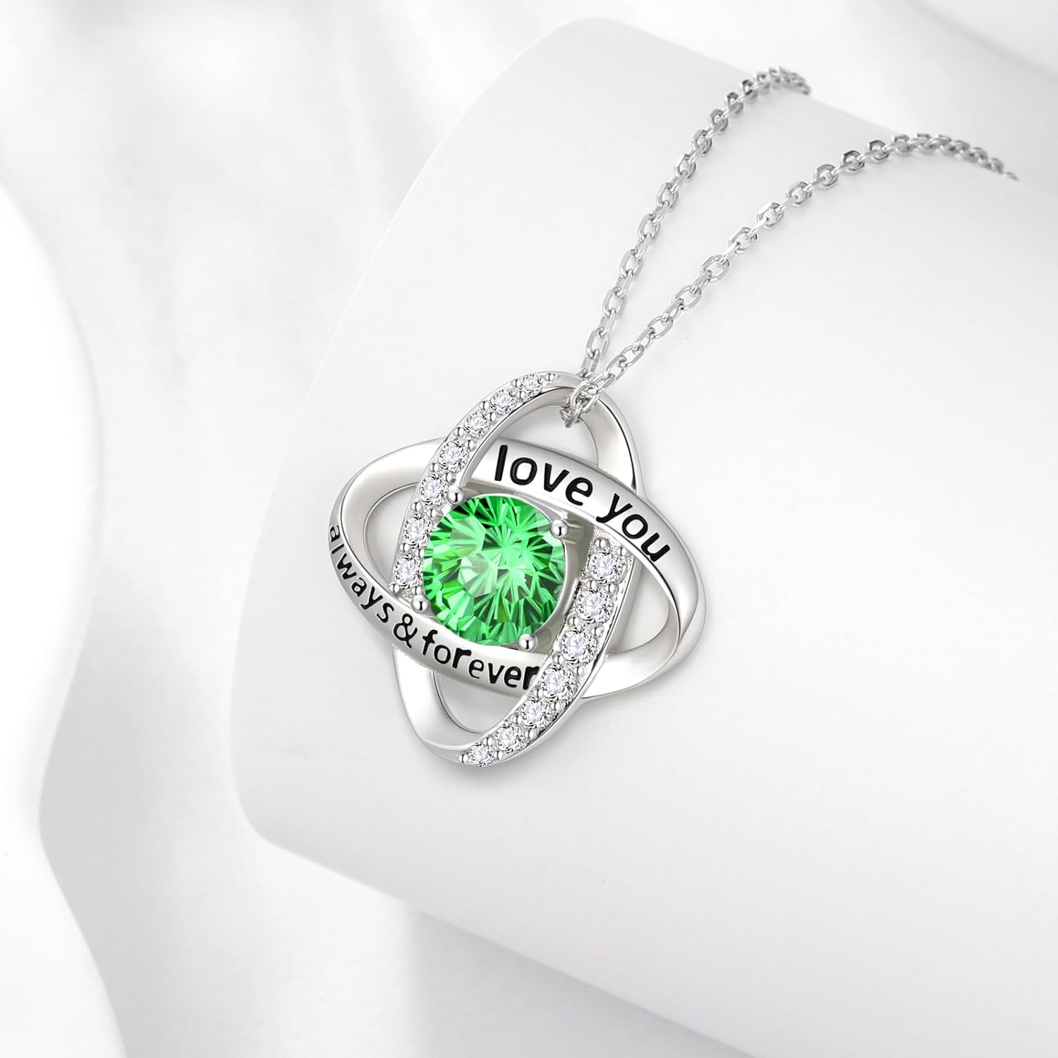 Aurora Tears Birthstone Love Knot Pendant Necklace - 925 Sterling Silver Firework-Cut Cubic Zirconia Love You Forever Necklace Anniversary Birthday Jewelry Gift for Women Wife Mom Daughter - Image 2