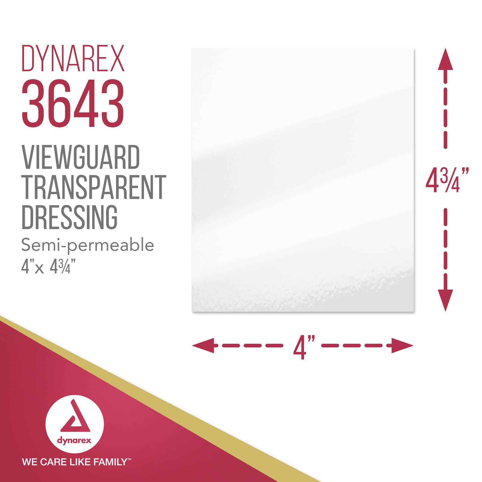 Dynarex View Guard Transparent Dressings, Sterile Wound Dressing, Breathable Barrier, Easily Conforms to Body Contours, 4” x 4 ¾”, 1 Case of 200 Dressings (4 Boxes of 50)