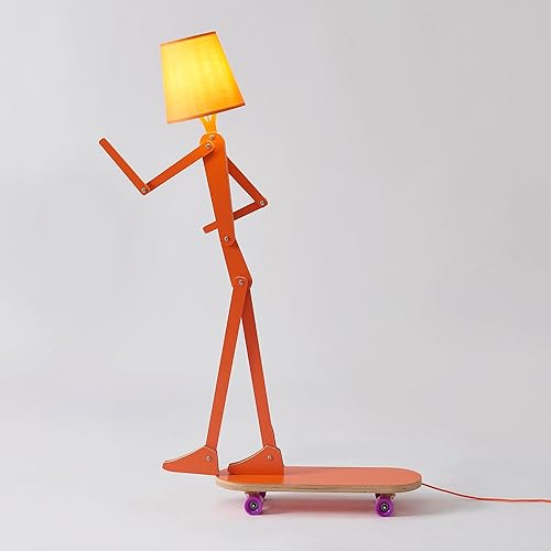 Unique Skateboard Floor Lamp for Living Room Bedroom Kids Bedside - Decorative Corner Reading Standing Swing Arm Light for Farmhouse Office Home (Orange-Skateboard)