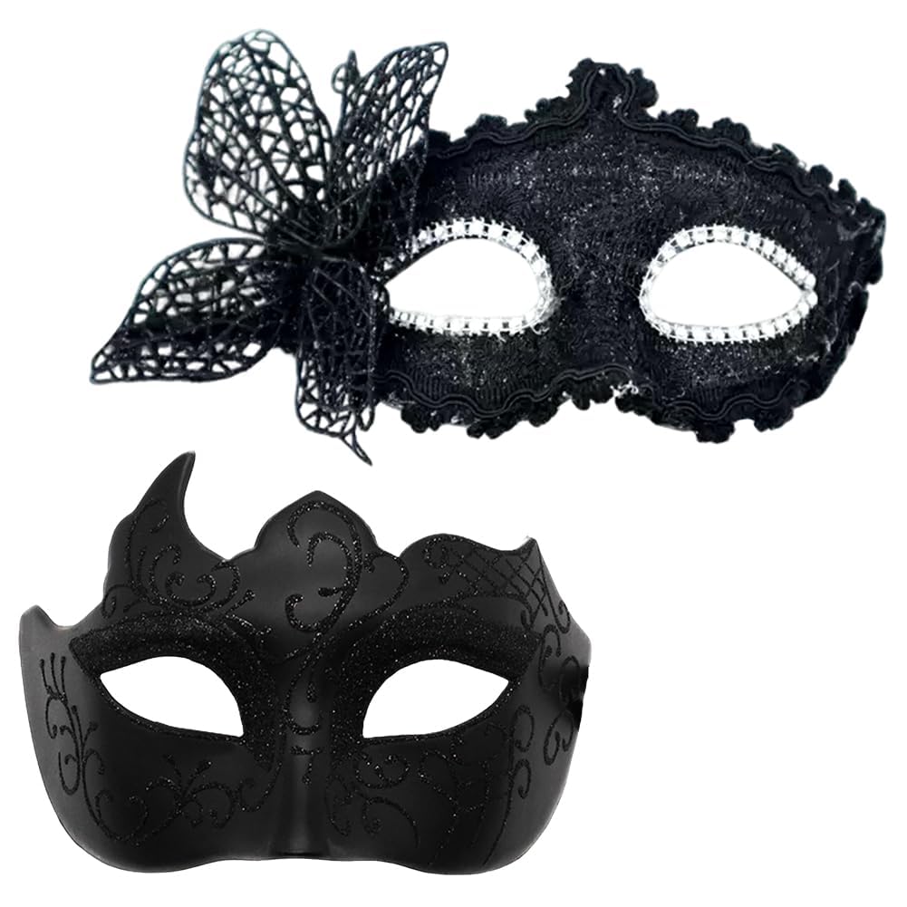 Spiritzohic Masquerade Masks for Women Men 2PCS Venetian Mask for Couple Party Half Face Carnival Masks Lace Masque Cosplay Costume Mask for Fancy Dress Ball,Carnival Party,Masked Ball(Black)