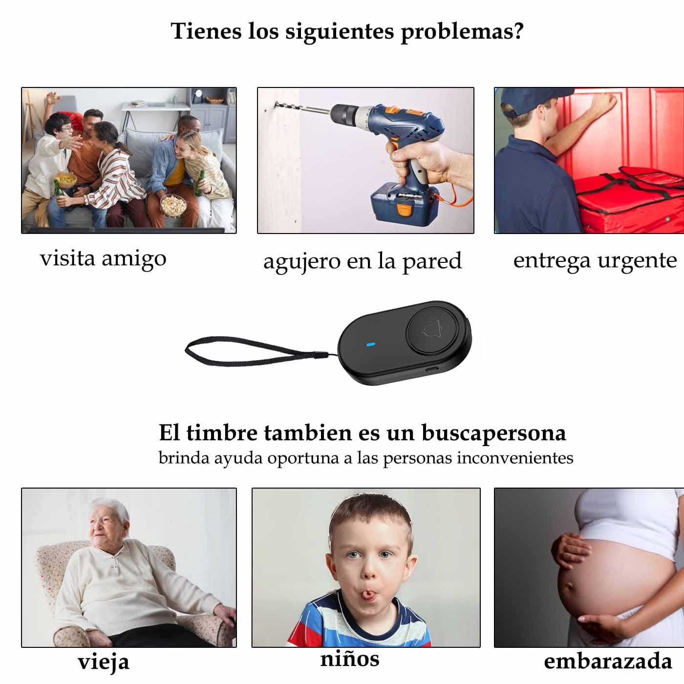 Timbre Inalámbrico Exterior Impermeable, Kit Timbre Puerta Ip66 Impermeable (Blanco)