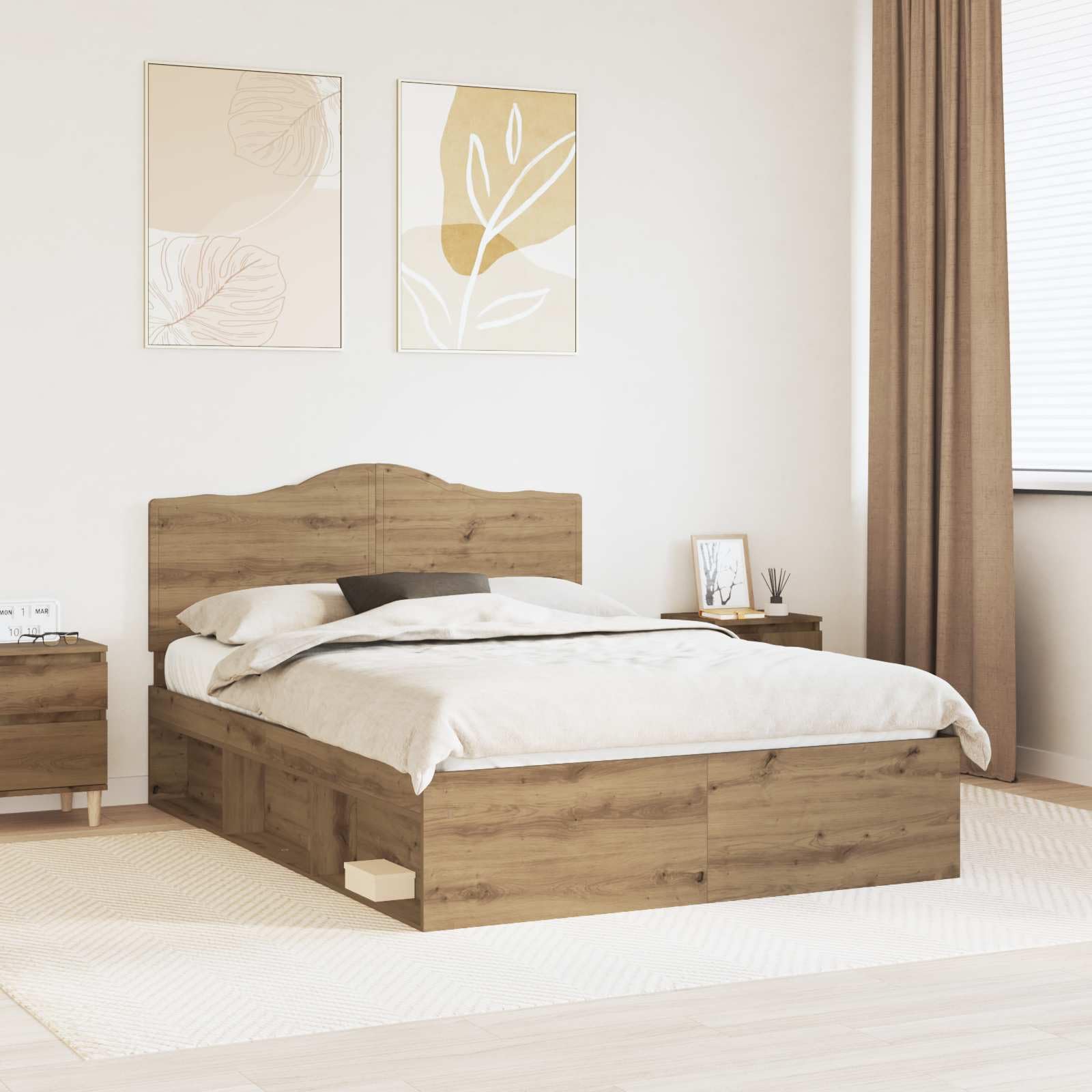 vidaXL Estructura de Cama con cabecera Roble Artisan 150 x 200 cm