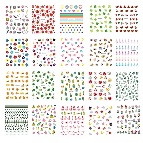 20 Sheets Nail Stickers, Flower Animal Plants Fruits Nail Art Decals, Self-Adhesive Diy Nail Art Decoration For Women And Girls #TOP4