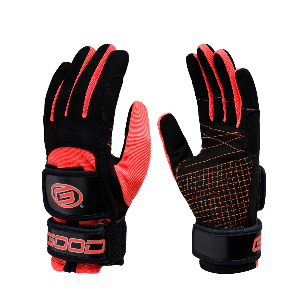 Goode Pro Water Ski Gloves – Thin, High-Performance Design with Double Stitched Amara Palm for Superior Grip, Dual Wrist Straps, Pull-Up Strap,