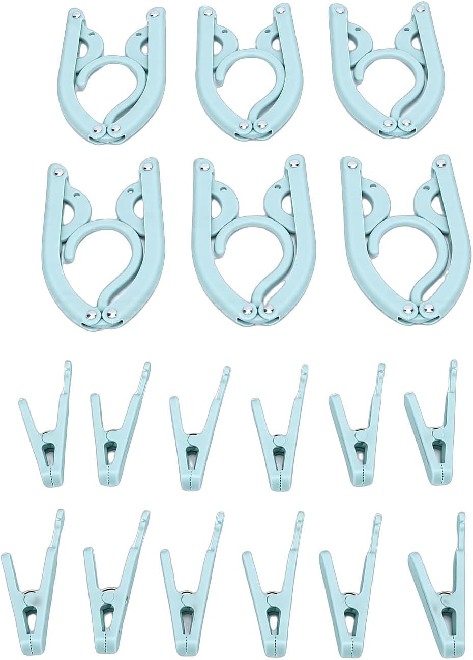 Travel Hangers with Clips 6PCS Portable Foldable Clothes Hangers with 12 Clips Anti Slip Silicone Feet Storage Bag for Travel Camping Hotel RV Dorm