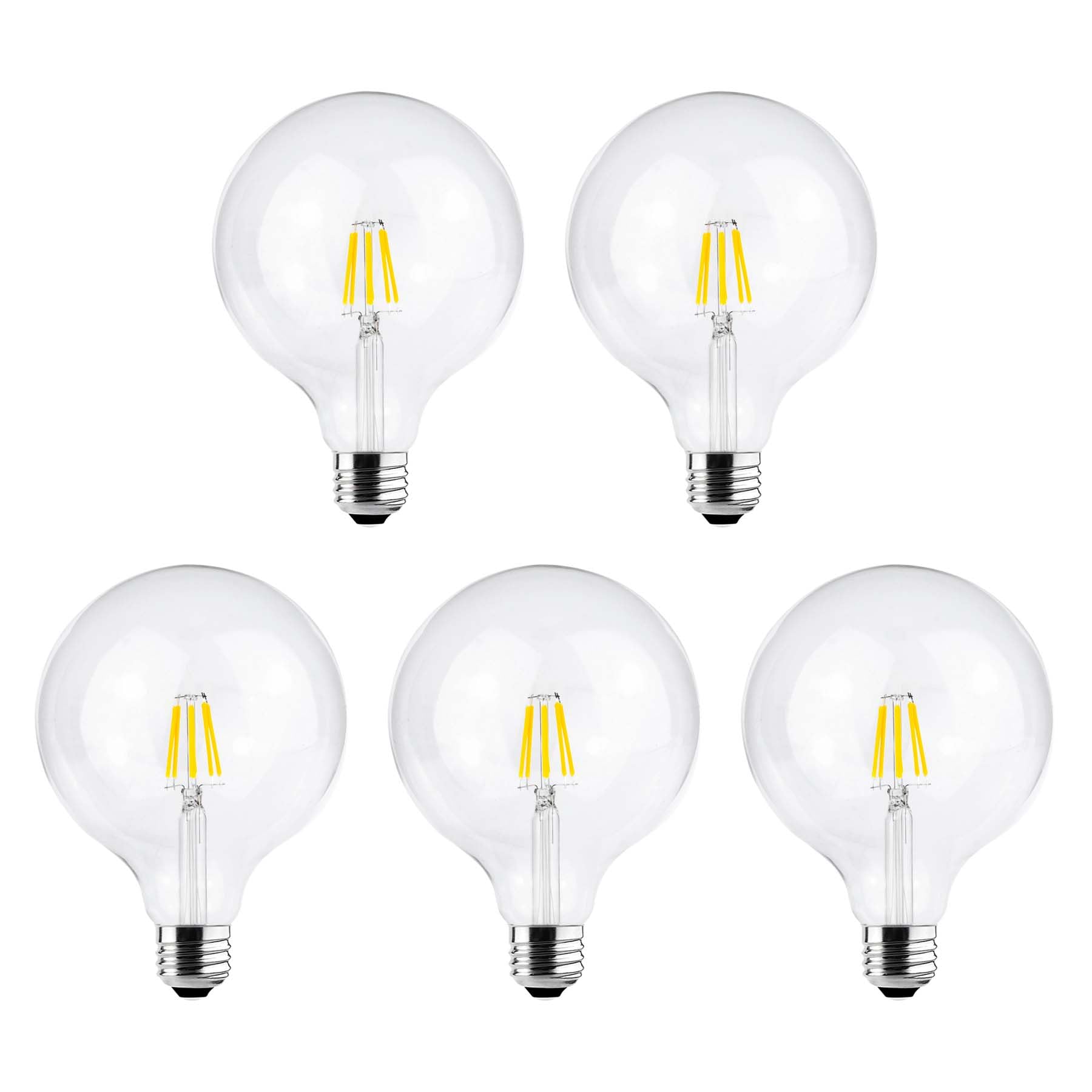 G.W.S® LED Filament Bulb, G125 E27 Edison Screw, LED Globe Bulb, 8W Dimmable Day White 6400K, Clear Glass, Pack of 5