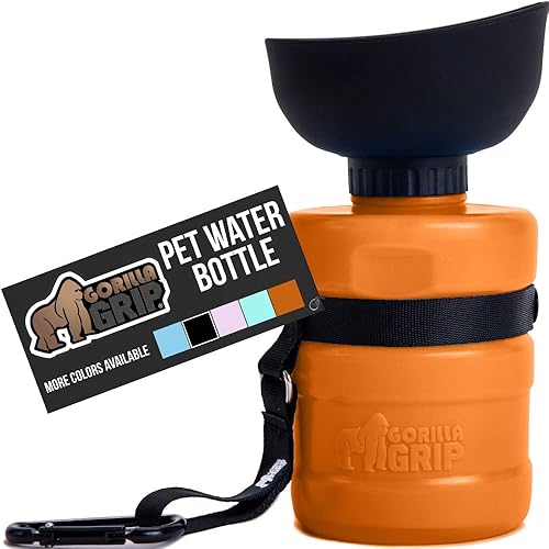 Gorilla Grip Botella de agua portátil para perros sin derrames con cuenco integrado, dispensador de bebidas de silicona de grado alimenticio a