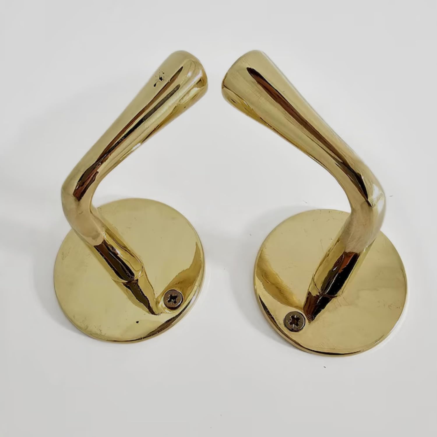 Set of 2 Unlacquered Brass Wall Hooks – Handmade, Wall Mounted for Towels, Coats, Bags, Heavy Duty for Bathroom & Door Use