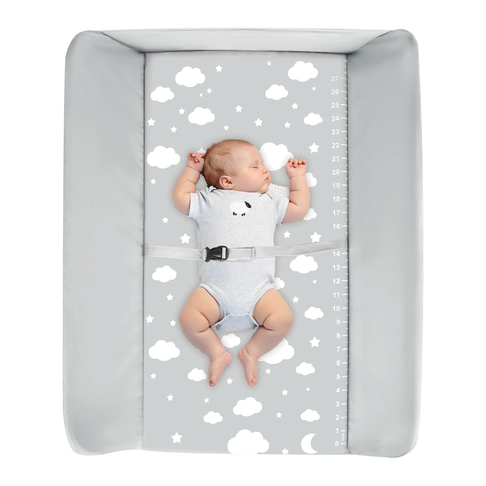 Table à langer pour bébé avec roues, station à langer pliante portable à hauteur réglable avec organiseur de pépinière et support de rangement pour nouveau-né et nourrisson-80 * 58 * 90 cm-gris clair