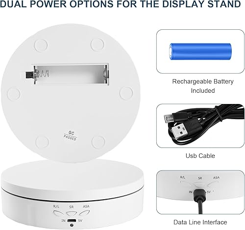 Miniatura 63 de Soporte de exhibición giratorio motorizado, carga de 5 pulgadas/11 libras, plataforma giratoria de 360° para relojes de joyería, modelos 3D, pastel
