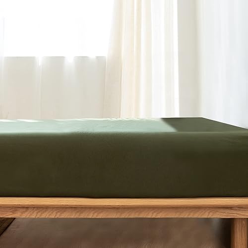 Miniatura 2 de MooMee Sábana bajera ajustable de solo 100% algodón lavado con textura parecida al lino, transpirable, duradera, suave, cómoda, bolsillo profundo