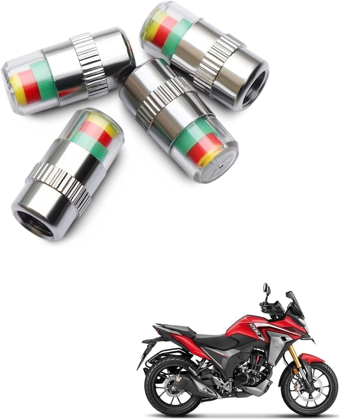 Kozdiko Bike & Scooty Tire Pressure Air Alert Metal Tyre Valve Caps Set of 4 Pcs for Honda CB 200x