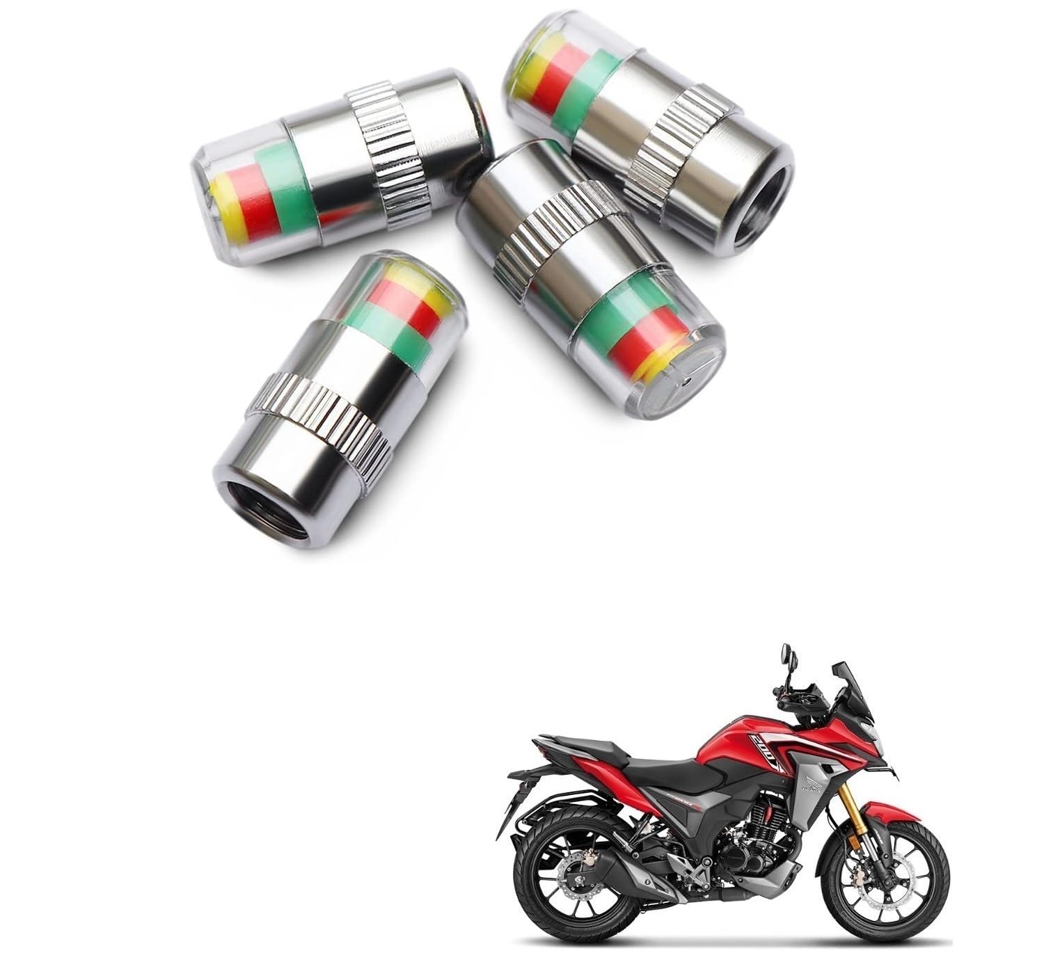 Kozdiko Bike & Scooty Tire Pressure Air Alert Metal Tyre Valve Caps Set of 4 Pcs for Honda CB 200x