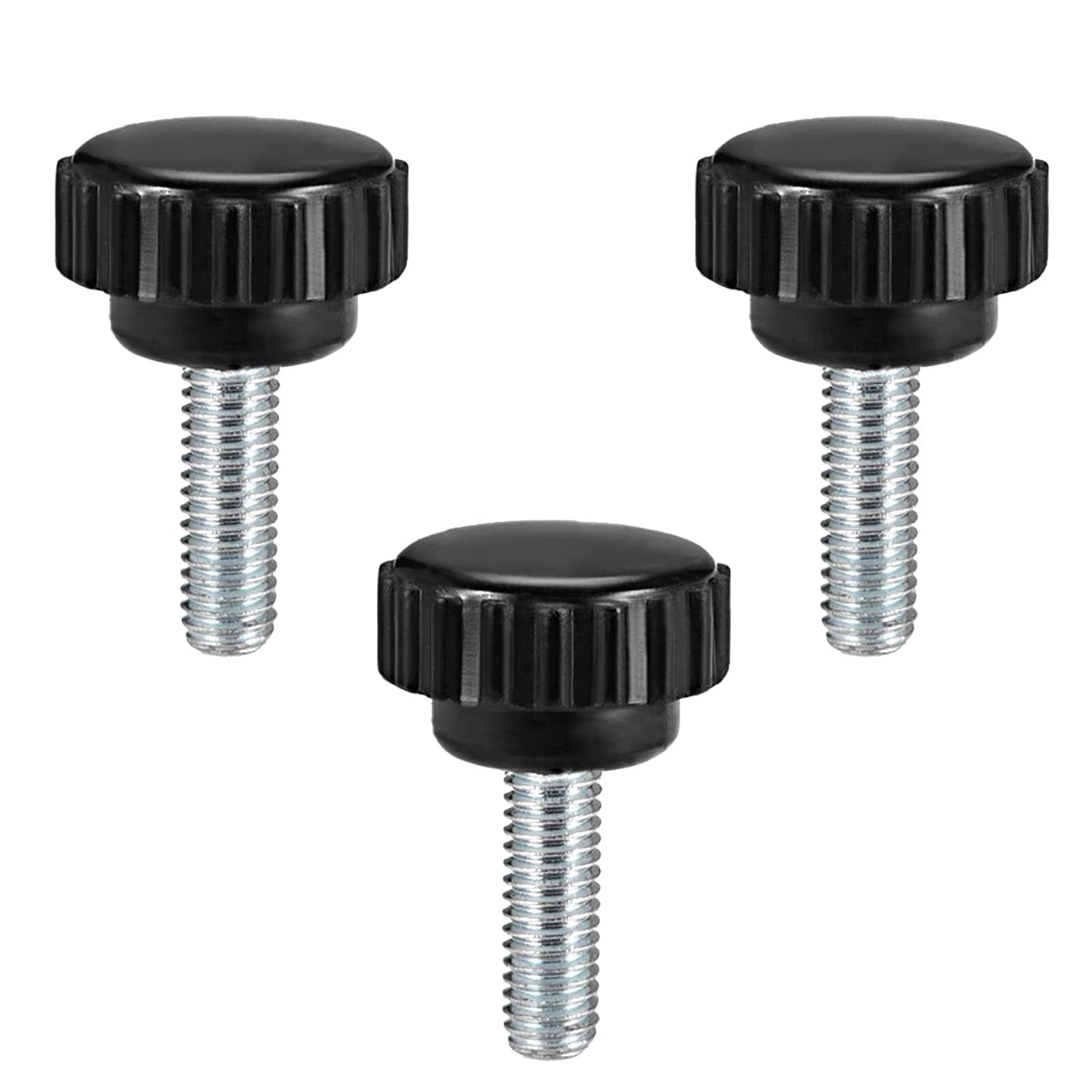 TOP-VIGOR 3Pcs M6 x 15mm Male Thread Knurled Clamping Knobs Grip Thumb Screw on Type Round Head, Black, Silver Tone, 3Pcs*M6 x 15mm