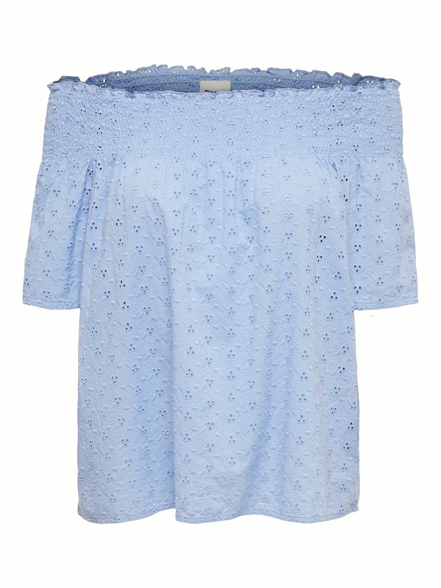 ONLY Women's Onlnew Shery Life Emb Offsho Ff DNM Top - Blue - XS