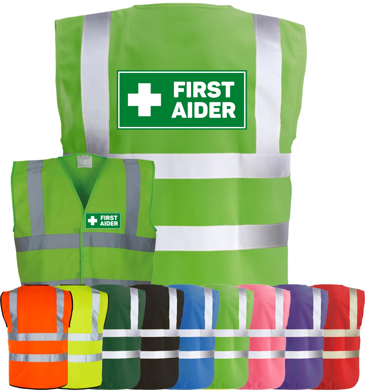 Corporate Togs FIRST AIDER Printed Waistcoat - High Visibility Safety Vest Tabard, Brace Hi-Vis Strips, Fully EN471 Health, Protective Safety Wear | Safety Apparel
