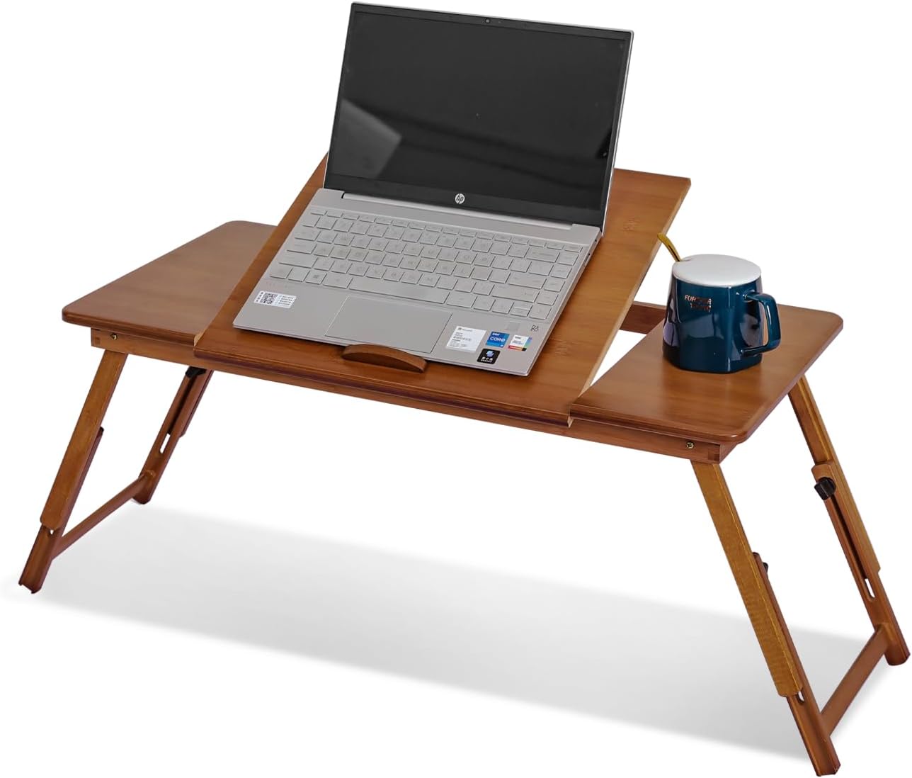 Magshion Adjustable Tilting Top Laptop Desk - Bamboo Breakfast Tray Bed Sofa Couch Table with Folding Legs for Home Office Students Use as Computer Laptop Stand, Book Tablet (Brown)