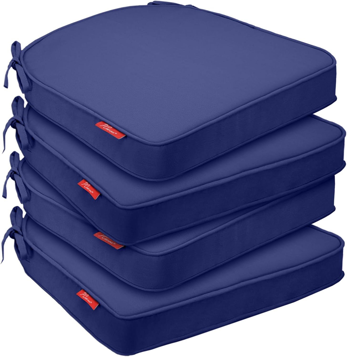 Pcinfuns Outdoor Chair Cushions Set of 4,Thick 19" x 19" x 3" Cushion for Patio Furniture,Round Corner Patio Chair Pads with Ties, Memory Foam Outdoor Seat Cushions,Deep Blue